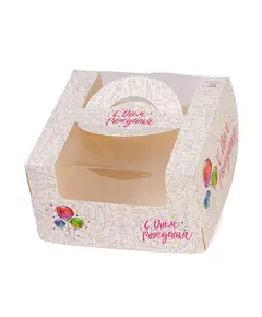 Коробка бенто-торт с окном "С днём рождения" 395 Asdecor, магазин товаров для кондитеров