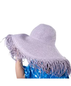 Шляпа пляжная соломенная с широкими полями сиреневого цвета 11000 Britel_ka, отдел купальников