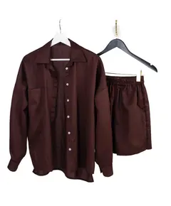 Комплект домашней одежды хлопковый, рубашка и шорты коричневого цвета 25000 Qookaa, швейный цех