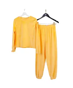 Комплект домашней одежды из хлопкового велюра желтого цвета,кофта и штаны 20000 Qookaa, швейный цех