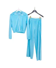 Комплект одежды из хлопкового велюра голубого цвета 26000 Qookaa, швейный цех