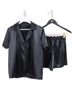Комплект шелковой домашней одежды черного цвета, шорты и рубашка 17500 Qookaa, швейный цех