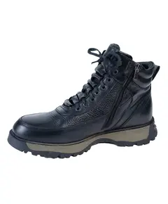 Ботинки  мужские черного цвета из натуральной кожи со шнуровкой и подошвой цвета хаки 33000 Zshoes, ​бутик обуви