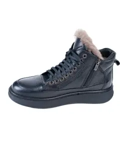 Ботинки мужские черного цвета  со шнуровкой из натуральной кожи с натуральный мехом 33000 Zshoes, ​бутик обуви