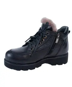Детские полуботинки  черного цвета из натуральной кожи и натурального меха 23000 Zshoes, ​бутик обуви