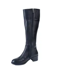 Женские классические сапоги черного цвета на небольшом каблуке из натуральной кожи и натурального меха 42500 Zshoes, ​бутик обуви