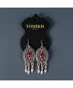 Серьги "Tomiris collection" с красным камнем и орнаментом 5000 Tomiris collection, отдел украшений в этническом стиле
