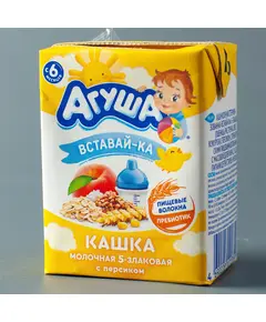 Молочная кашка "Вставай-ка" со вкусом персика и злаков Агуша 0,2 л 340 Kinder (магазин детских товаров)
