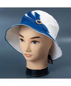 Шляпа женская льняная сине-белого цвета 5700 Hat & Cap,бутик головных уборов