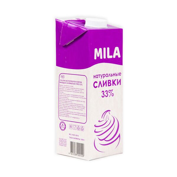 Сливки "Mila" 33 % 1 кг 2850 Asdecor, магазин товаров для кондитеров