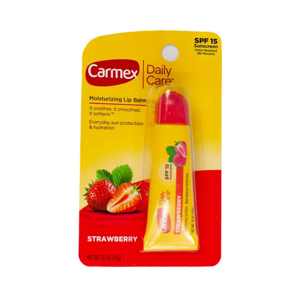 Carmex, Daily Care, увлажняющий бальзам для губ, клубника, SPF 15 1800 Beauty buyer shop, отдел косметики и парфюмерии