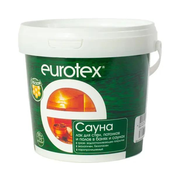 Лак защитно-деоративный для бань и саун EUROTEX САУНА 0,9 кг 3000 Русский лес, ​компания