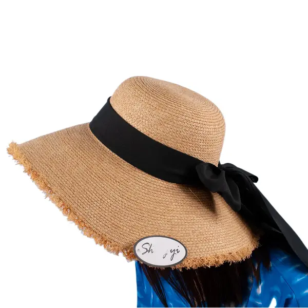 Шляпа пляжная с широкими полями и черным бантом 12000 Britel_ka, отдел купальников