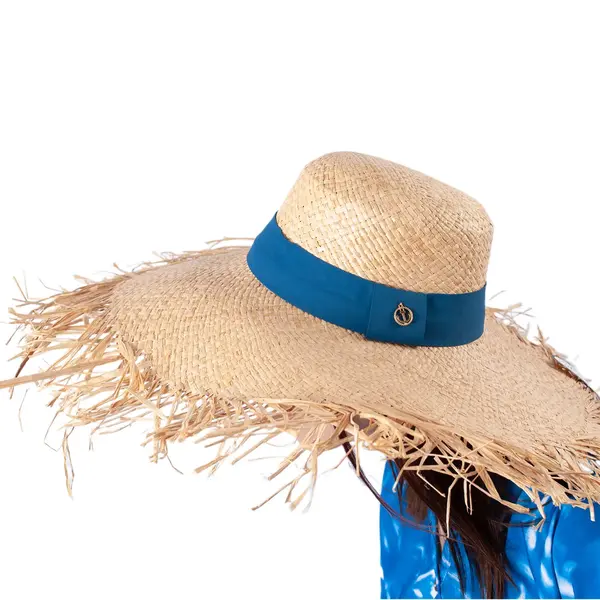 Шляпа соломенная с широкими полями с поясом синего цвета 9000 Britel_ka, отдел купальников