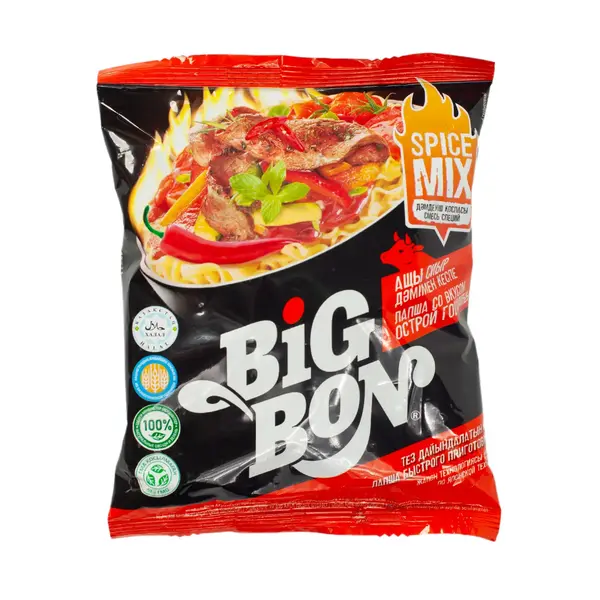 Лапша быстрого приготовления BigBon SpiceMix со вкусом острой говядины 75 гр 225 Абрикос, магазин продуктов, Сарыарка 8/4