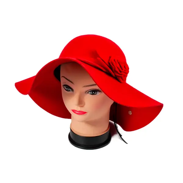 Шляпка женская с широкими полями красного цвета 7300 Hat & Cap,бутик головных уборов