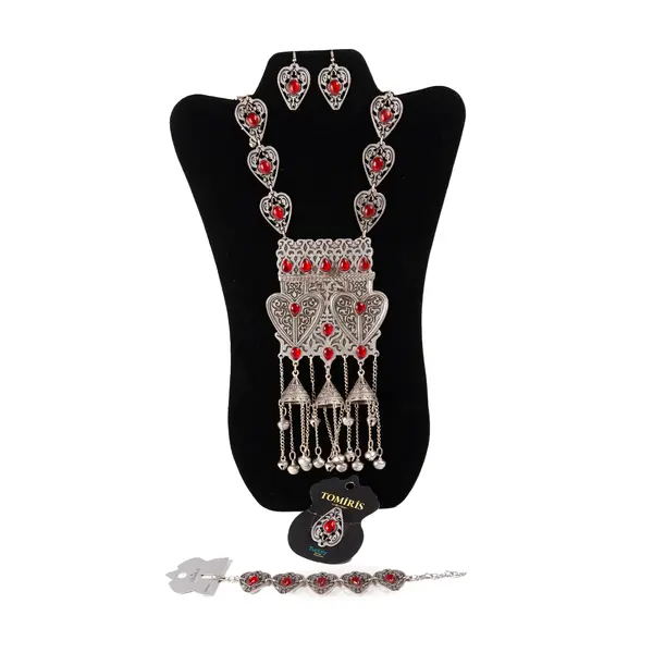Комплект национальных украшений с ювелирным камнем красного цвета "Tomiris collection" 4 в1 20000 Tomiris collection, отдел украшений в этническом стиле