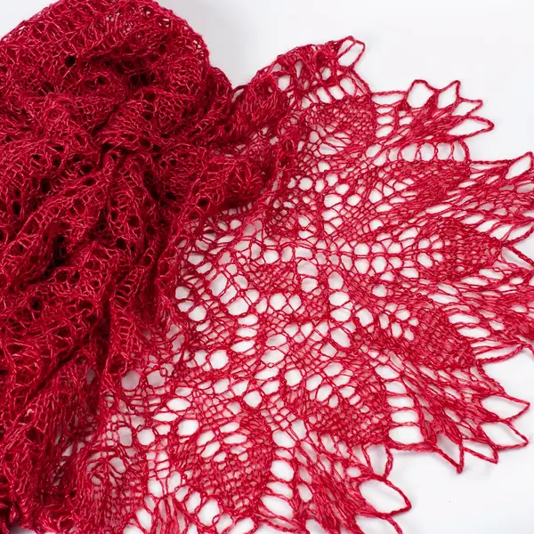 Накидка шаль "Катунь" бордового цвета с бусинами из натуральной шерсти 12000 Ola-la, вязаные изделия ручной работы