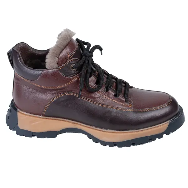 Ботинки мужские коричневые со шнуровкой с натуральным мехом 33000 Zshoes, ​бутик обуви