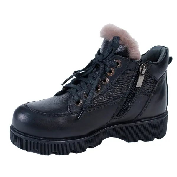 Детские полуботинки  черного цвета из натуральной кожи и натурального меха 23000 Zshoes, ​бутик обуви
