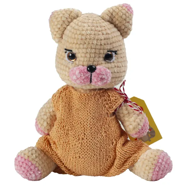 Игрушка ручной работы "Кошечка в персиковом комбинезоне" 23 см 4500 Игрушкин мир, мягкие игрушки ручной работы