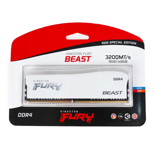 Модуль памяти Kingston Fury Beast White RGB KF432C16BWA/8 DDR4 DIMM 8Gb 3200 MHz CL16 16400 Pixel, компьютерный центр