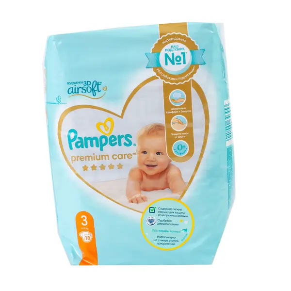 Подгузники Pampers Premium Care Midi 3 18 шт 2500 Детский, магазин детской одежды и игрушек