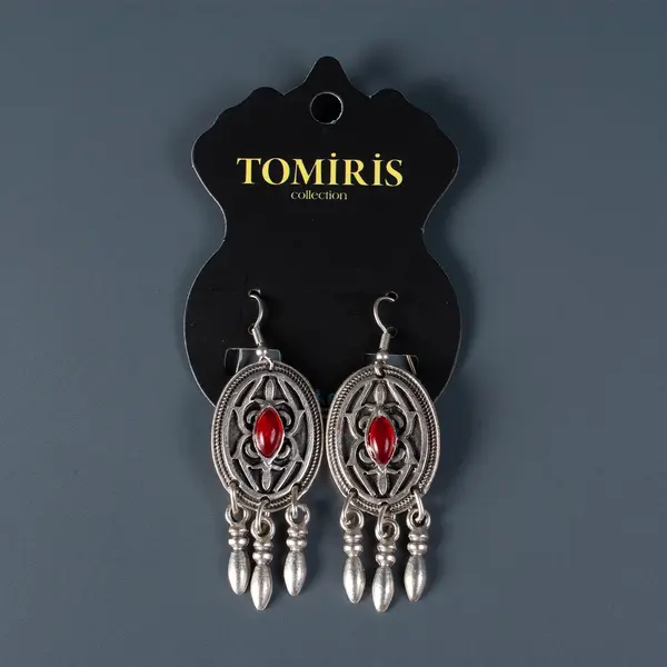 Серьги "Tomiris collection" с красным камнем и орнаментом 5000 Tomiris collection, отдел украшений в этническом стиле