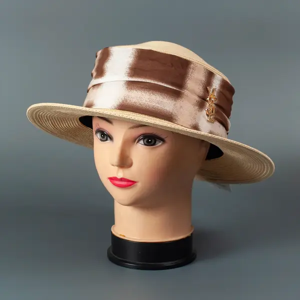 Шляпа женская соломенная с коричневой повязкой 9300 Hat & Cap,бутик головных уборов