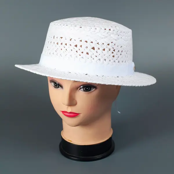 Белая соломенная шляпка 7800 Hat & Cap,бутик головных уборов