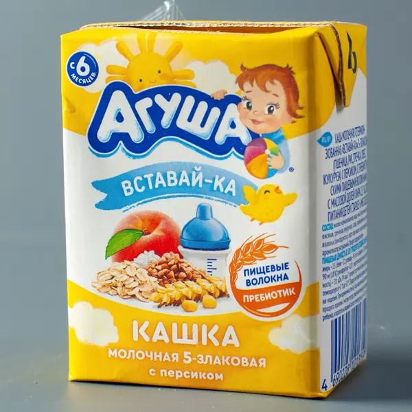 Молочная кашка "Вставай-ка" со вкусом персика и злаков Агуша 0,2 л 340 Kinder (магазин детских товаров)