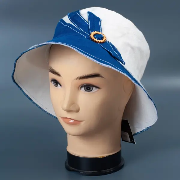 Шляпа женская льняная сине-белого цвета 5700 Hat & Cap,бутик головных уборов