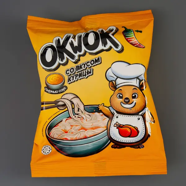 OkWok лапша быстрого приготовления со вкусом курицы в сырном соусе 100гр 336 Союз, сеть супермаркетов