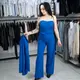 Женский брючный костюм синего цвета пиджак и комбинезон 17500 Фифочка, магазин женской одежды